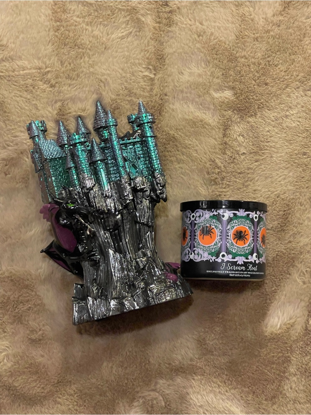 DISNEY MALEFICENT CASTLE CANDLE HOLDER DRAGON + ICE SCREAM FLOAT, BBW BATH BODY